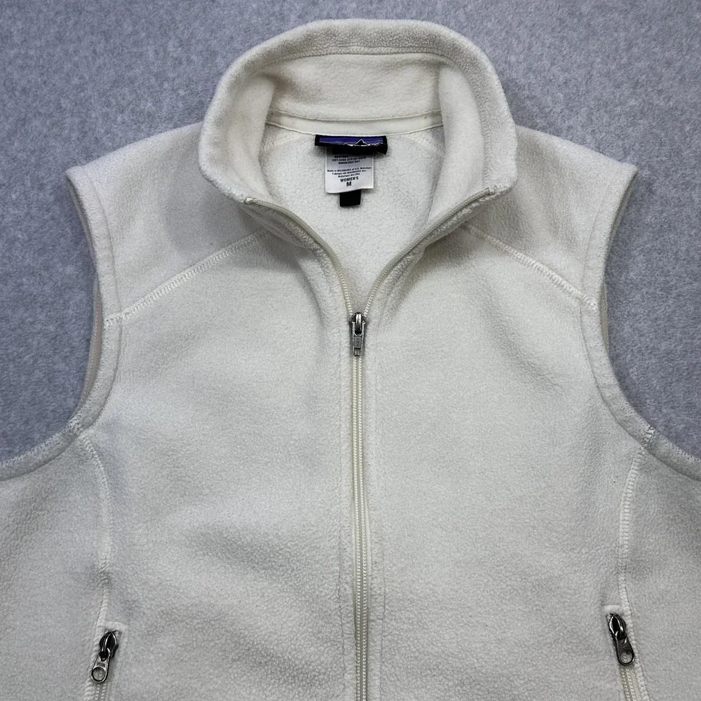 Patagonia Synchilla Fleece Vest Womens Medium Off White Zip Pockets 25165 F0